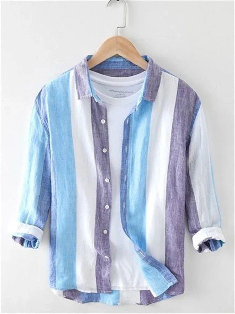 Striped shirt men's 2025 Man Plaid Shirts Cotton Chemise Male Blouses Casual Long Sleeve Formal Business Shirt Men's Clothing