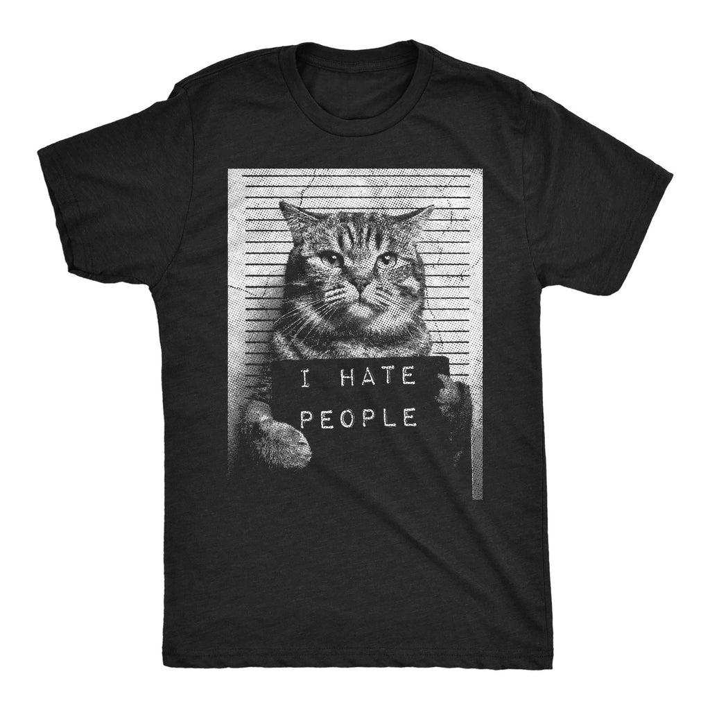Mens Funny T Shirts I Hate People Cat Mugshot Sarcastic Graphic Novelty Tee Fashion Street Hip-hop Rock Short-sleeved Women