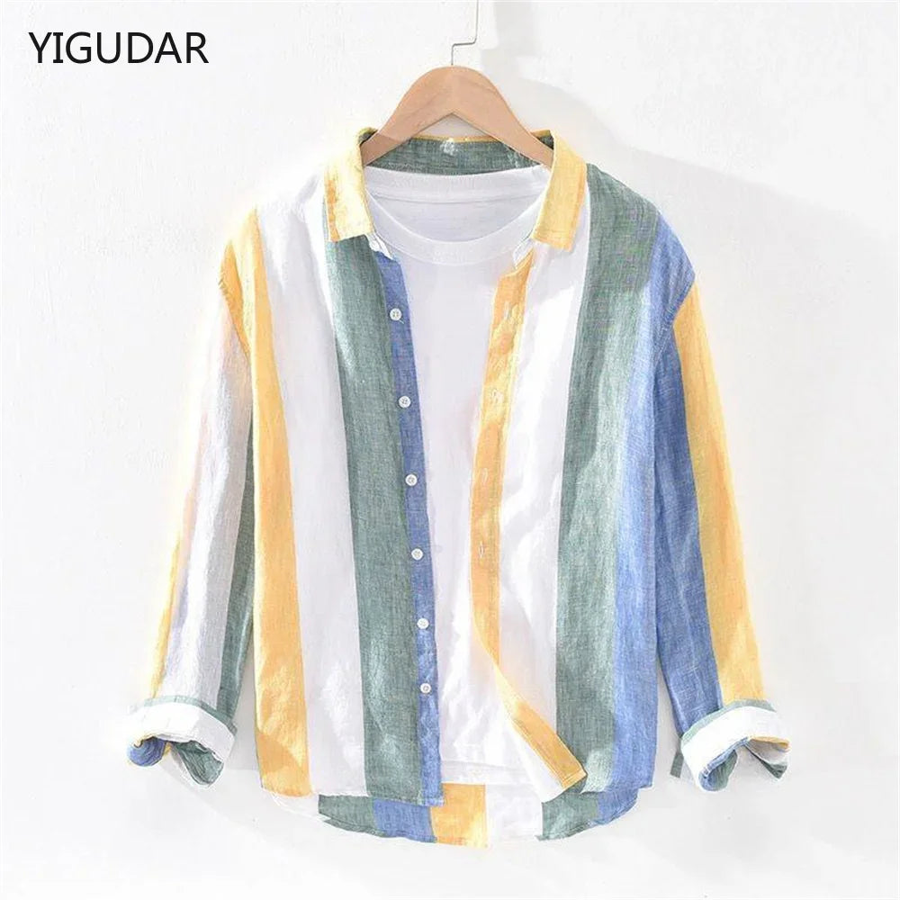 Striped shirt men's 2025 Man Plaid Shirts Cotton Chemise Male Blouses Casual Long Sleeve Formal Business Shirt Men's Clothing