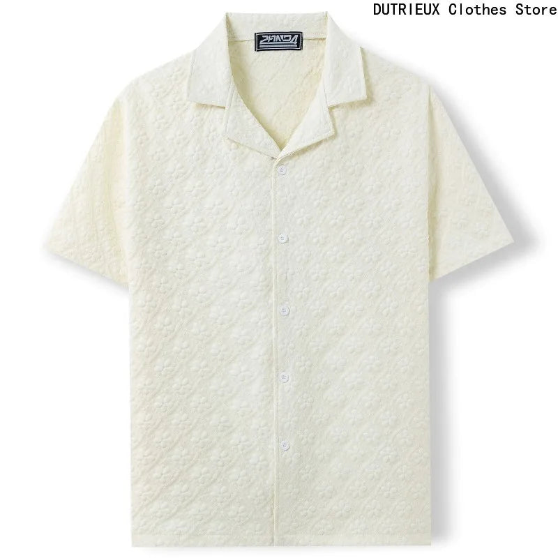 High-quality Men's Hollowed-out Shirts, Short-sleeved Business Casual Shirts for Summer 2025 Light Luxury Workplace Mens Tops