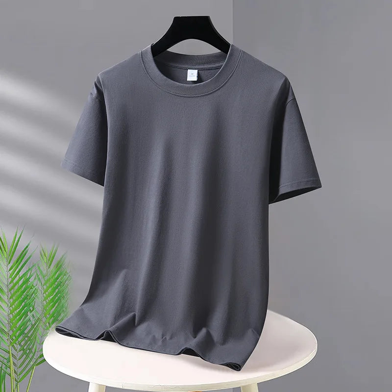 Men's t-shirts 2025 Summer Oversize Cotton T-Shirt Casual High Quality Short Sleeves Tee Shirt Men Basic Solid color Sports Tops