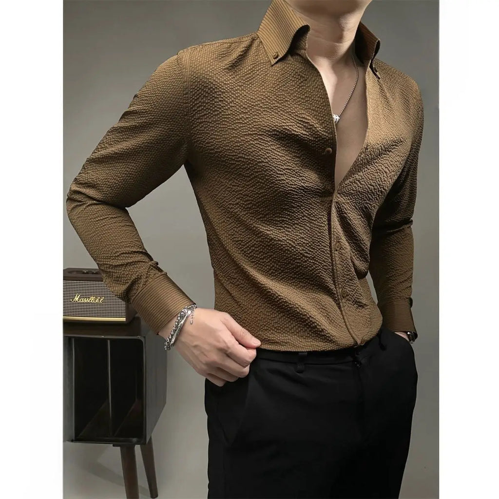 New Men's High-end Light Luxury Long Sleeved Shirt Fashionable Business Casual Versatile Handsome Shirt Trend
