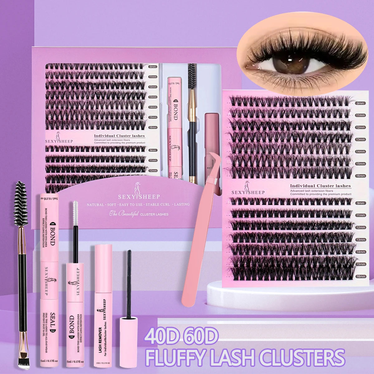 DIY False Eyelashes Clusters Extensions Individual Lashes Cluster Natural Segmented With glue,Remover,lash brush，tweezers