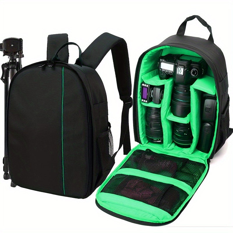 [Organized Compartments] Versatile Waterproof Camera Backpack - Durable Polyester, Lightweight, Large Capacity, Dual-Shoulder Photography Bag for Canon & Nikon, Black with Red Accents, Padded Compartments, Camera Bags for Pho