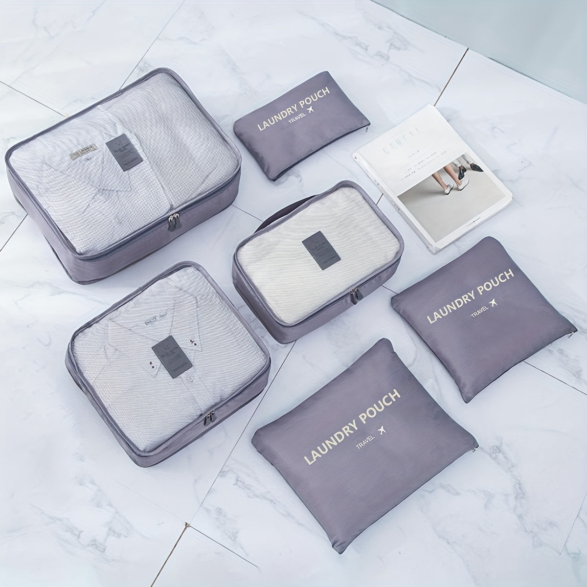 6pcs Travel Organizer Bags - Lightweight Foldable Luggage Packing Organizers with Zipper Closure, Machine Washable for Air Travel & Home Storage, Multiple Colors (Blue, Pink, Purple, Green, Yellow) - Essential for Back-to-Sch