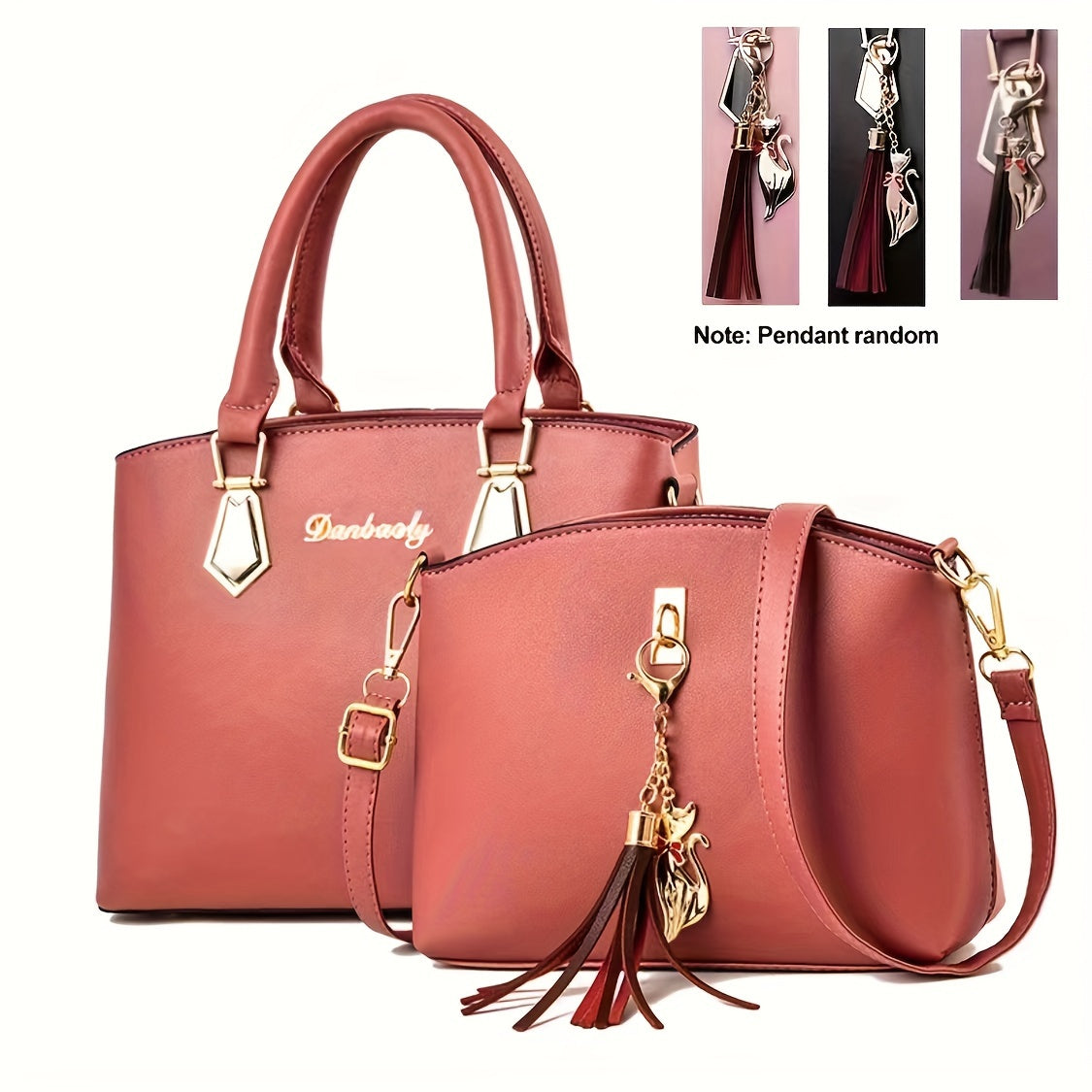 2Pcs Solid Color Handbag Set - Crossbody Bags with Fashion Tassel Decor, Simple and Stylish Design for Women