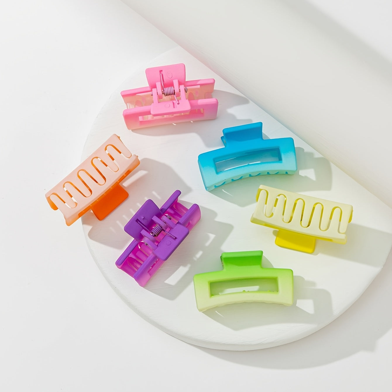 6pcs Multicolored Macaroon Hair Clips, Small Square Plastic Hair Claws.