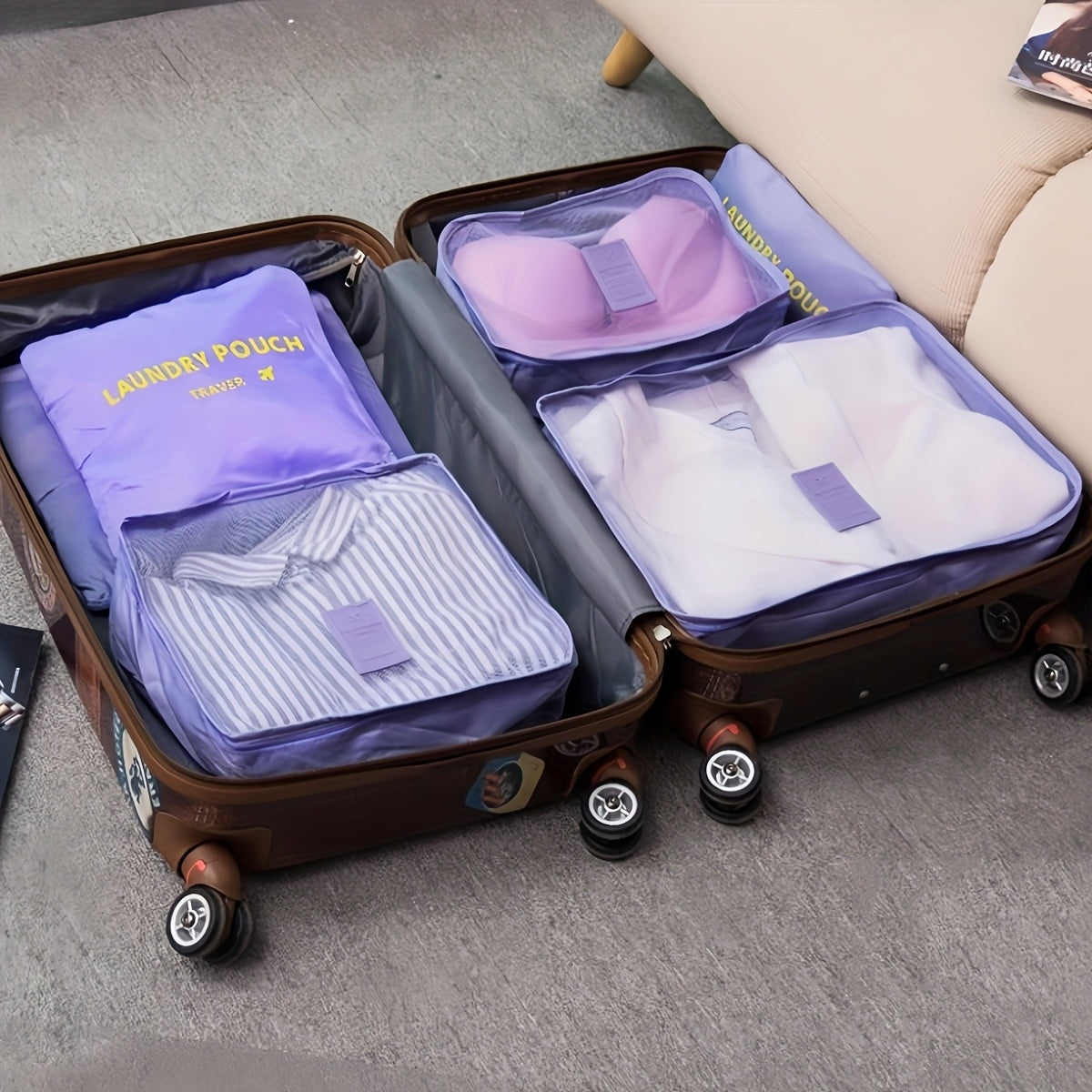 6pcs Travel Organizer Bags - Lightweight Foldable Luggage Packing Organizers with Zipper Closure, Machine Washable for Air Travel & Home Storage, Multiple Colors (Blue, Pink, Purple, Green, Yellow) - Essential for Back-to-Sch