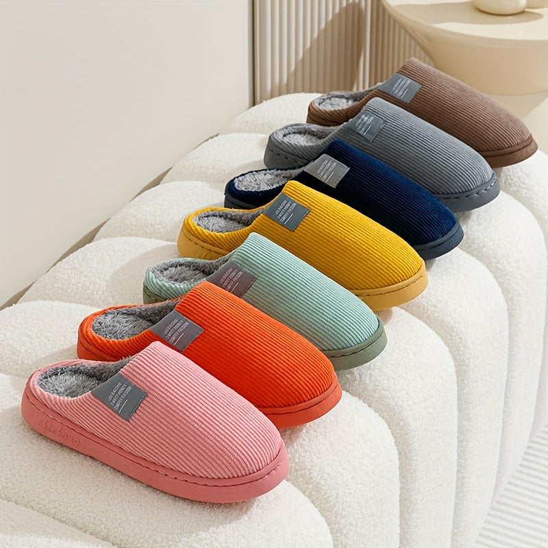 [Soft Plush House Shoes] Plush Women's & Unisex Slip-On Slippers | Non-Slip Rubber Sole, Winter Warm Indoor House Shoes, Soft Cushioned Footbed | Multi-Color (Pink, Blue, Grey, Brown, Green, Yellow, Orange) for Home, Postpart