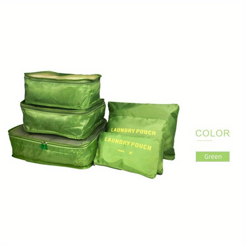 6pcs Travel Organizer Bags - Lightweight Foldable Luggage Packing Organizers with Zipper Closure, Machine Washable for Air Travel & Home Storage, Multiple Colors (Blue, Pink, Purple, Green, Yellow) - Essential for Back-to-Sch