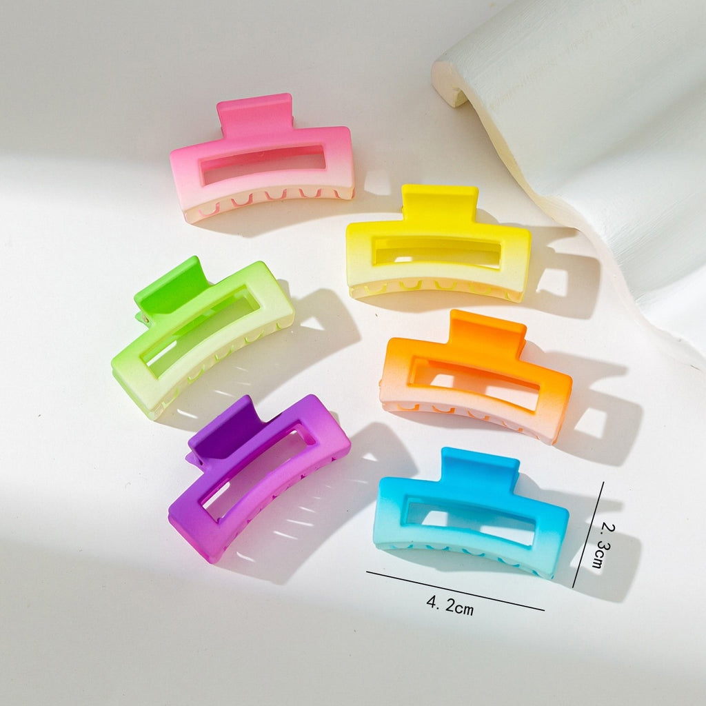 6pcs Multicolored Macaroon Hair Clips, Small Square Plastic Hair Claws.
