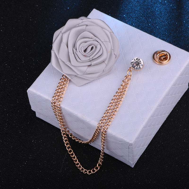 Men's Wedding Ceremony Groom Handmade Rose Chain Brooch