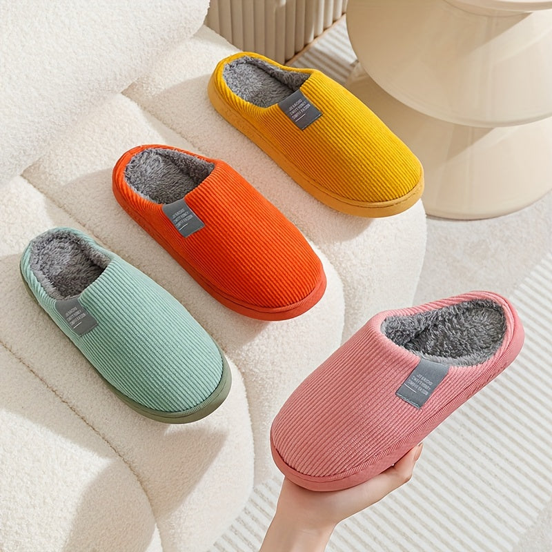[Soft Plush House Shoes] Plush Women's & Unisex Slip-On Slippers | Non-Slip Rubber Sole, Winter Warm Indoor House Shoes, Soft Cushioned Footbed | Multi-Color (Pink, Blue, Grey, Brown, Green, Yellow, Orange) for Home, Postpart