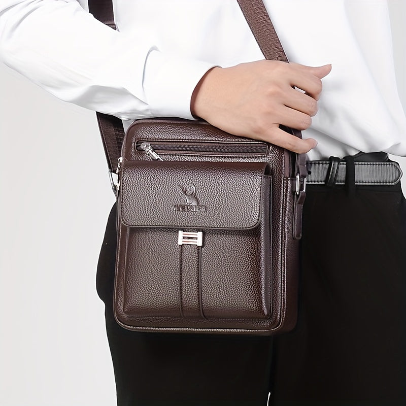 WEIXIER Men's Vintage Business Casual Adjustable Shoulder Bag - Black, Multiple Compartments, Zippered Pockets, Compact Design for Everyday Use, Everyday Shoulder Bag | Vintage Style Bag | Secure Zip Closure, Small Crossbody