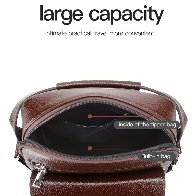 WEIXIER Men's Vintage Business Casual Adjustable Shoulder Bag - Black, Multiple Compartments, Zippered Pockets, Compact Design for Everyday Use, Everyday Shoulder Bag | Vintage Style Bag | Secure Zip Closure, Small Crossbody