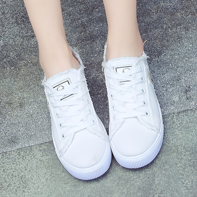 [Casual Canvas Shoes] White Women's Casual Round Toe Solid Color Canvas Shoes | Flat Bottom, PVC Sole, Fabric Upper And Insole, Hand Wash, No Dry Clean, Spring, Autumn, All Season 2022
