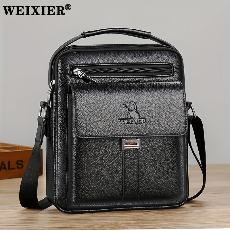 WEIXIER Men's Vintage Business Casual Adjustable Shoulder Bag - Black, Multiple Compartments, Zippered Pockets, Compact Design for Everyday Use, Everyday Shoulder Bag | Vintage Style Bag | Secure Zip Closure, Small Crossbody