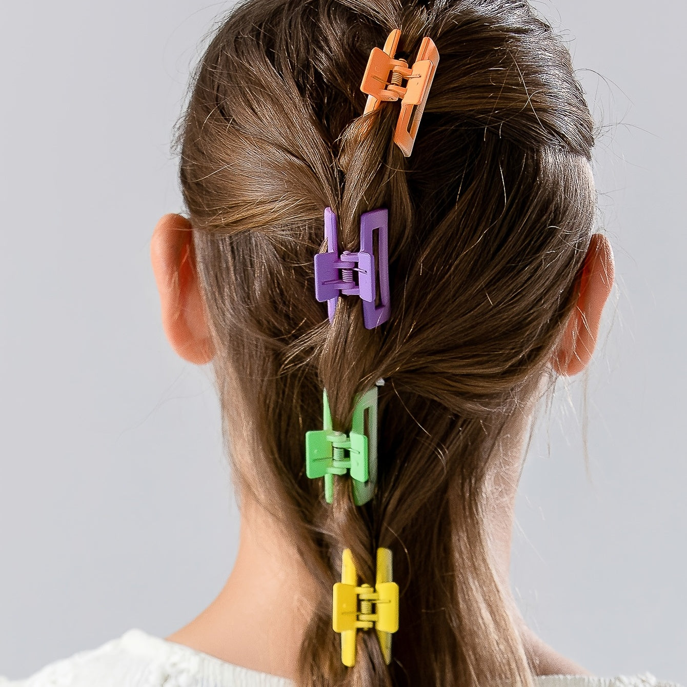 6pcs Multicolored Macaroon Hair Clips, Small Square Plastic Hair Claws.